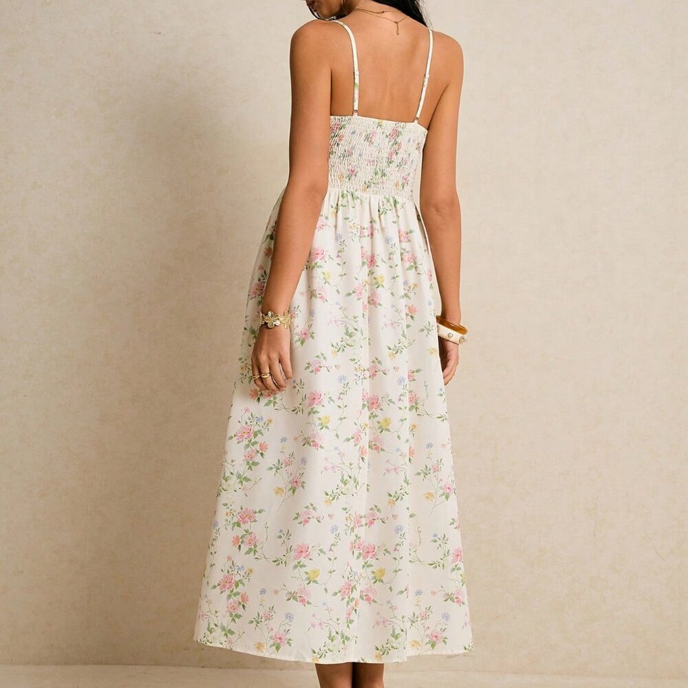 Multicolor Boho Women's Smocked Midi Sundress - Picture 2 of 8